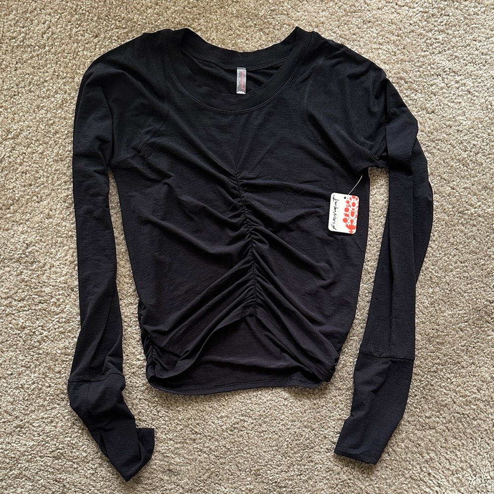 NWT FreePeople Black Ruched Long-Sleeve Women's Top